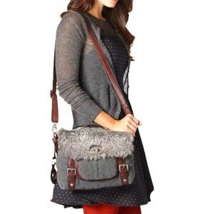 Fossil Maddox Small Workbag Brown Faux Fur Leather Crossbody